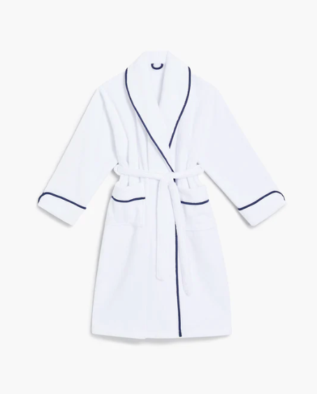 White/Red Contrast Piping Hotel Cotton Robe