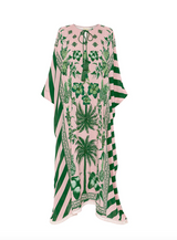 Pink and Emerald Green Palm Azulejos Panel Print Mono Kaftan