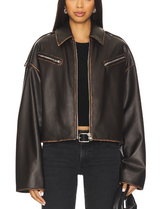 Oversized Esther Brown Faux Leather Jacket