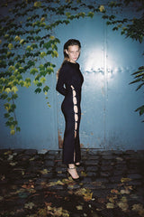 TCHIKIBOUM SLIT COCKTAIL DRESS BLACK CRYSTALS