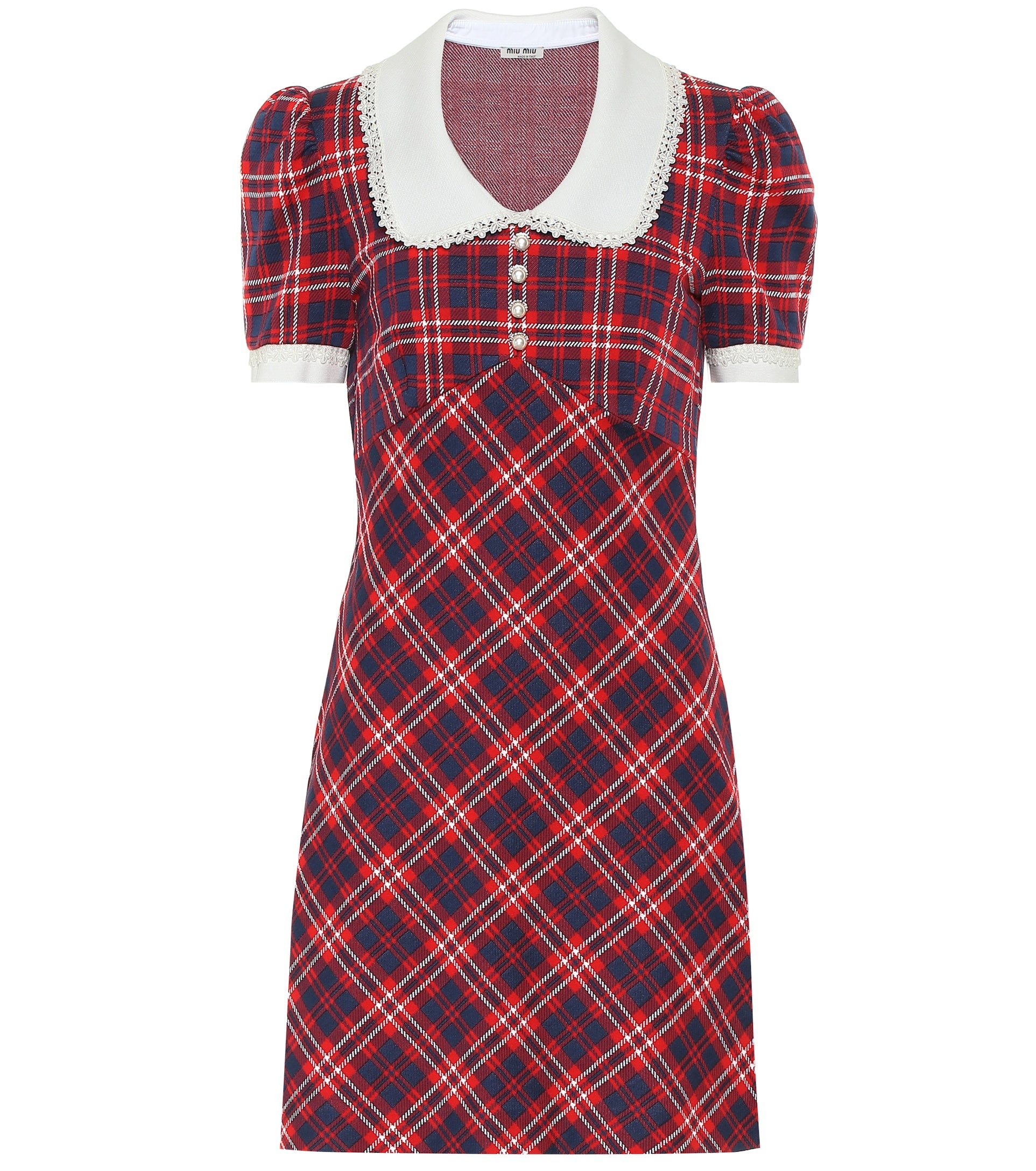 Red Tartan Plaid Mini Dress with Collar