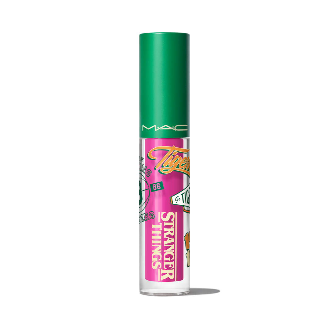 MAC X Stranger Things LIPGLASS IN WILD WHEELER BRIGHT FUSCHIA