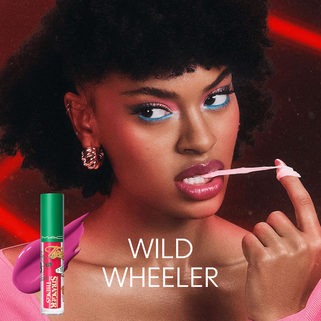 MAC X Stranger Things LIPGLASS IN WILD WHEELER BRIGHT FUSCHIA
