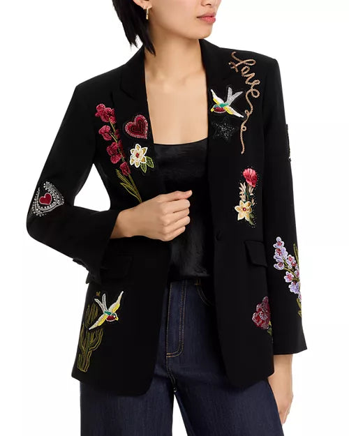 Black Floral-Embellished Blazer