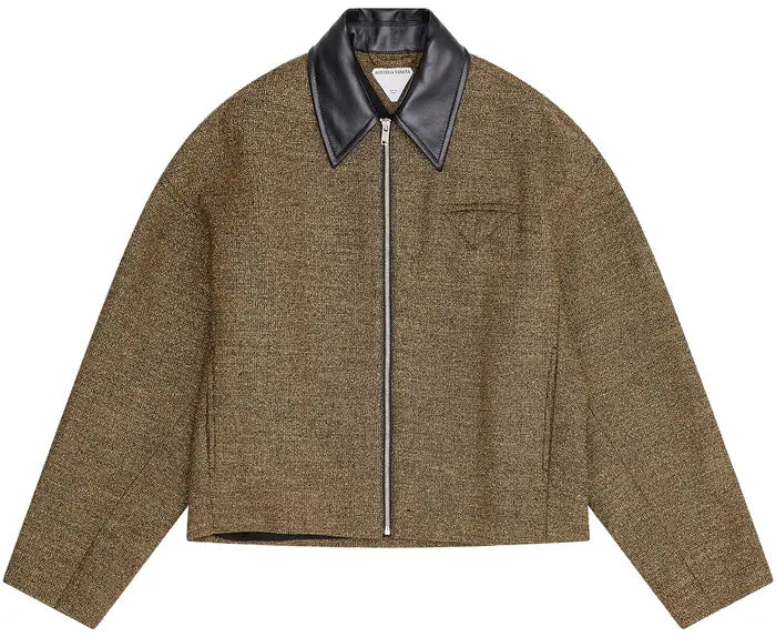 Frise Blouson Knit Jacket with Black Leather Collar