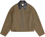 Frise Blouson Knit Jacket with Black Leather Collar