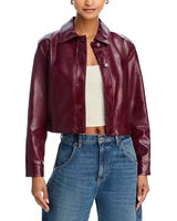 Burgundy Faux Leather Cropped Jacket