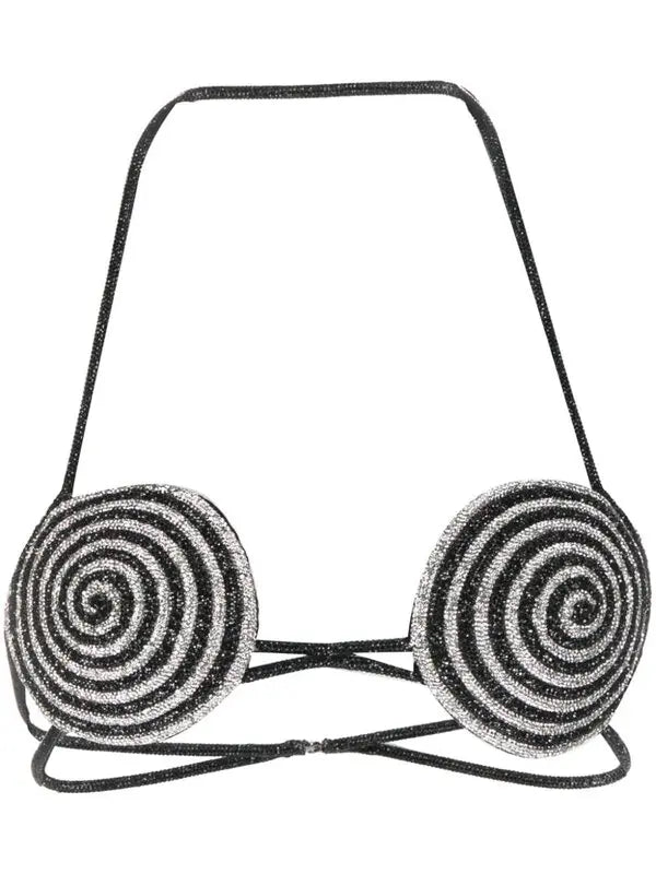 Black & Silver Spiral Embellished Bra Top