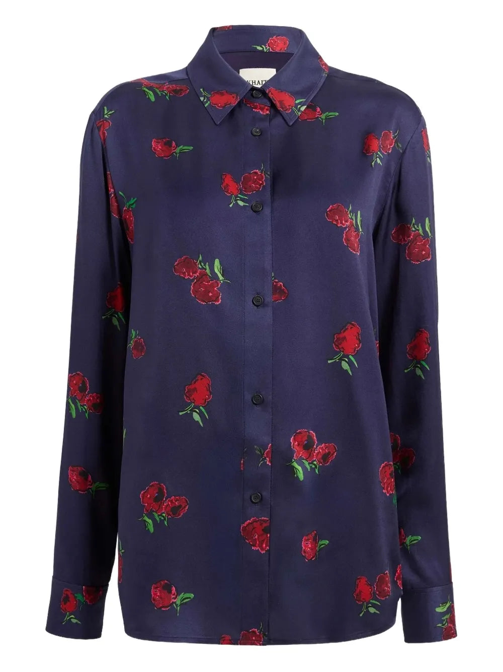 Navy Blue Rose-Print Button Up Shirt