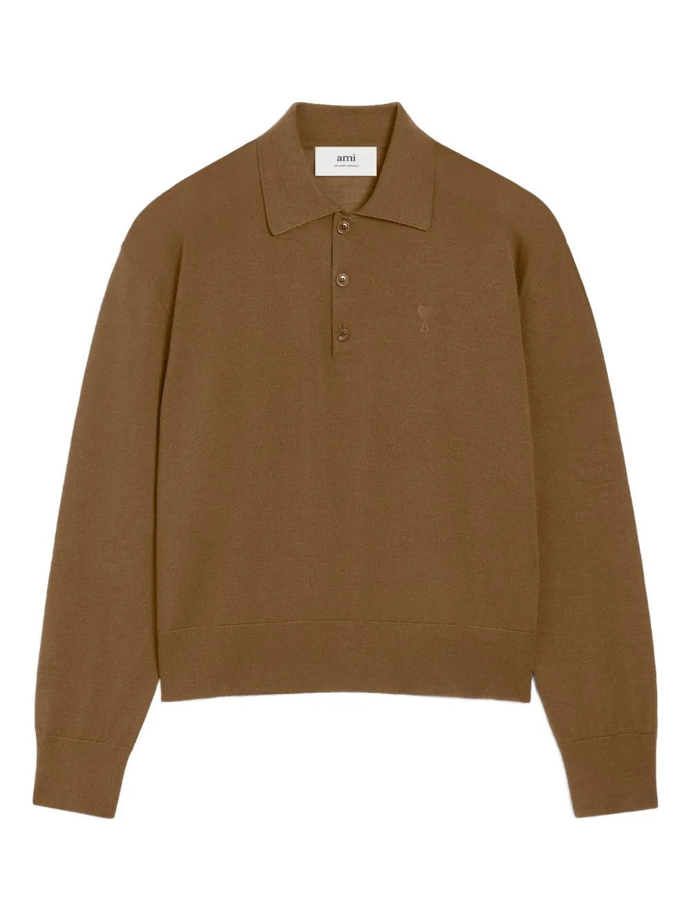 Brown Long Sleeve Knit Polo