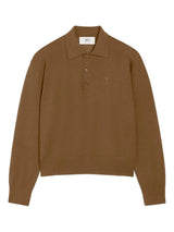 Brown Long Sleeve Knit Polo