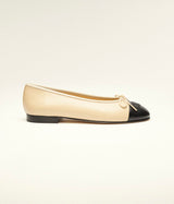 Beige and Black Cap-Toe Ballet Flats