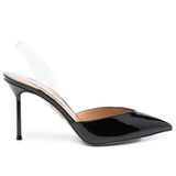 Black high-heeled shoe on a white background