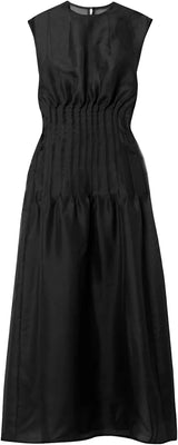 Black sleeveless dress on a plain background