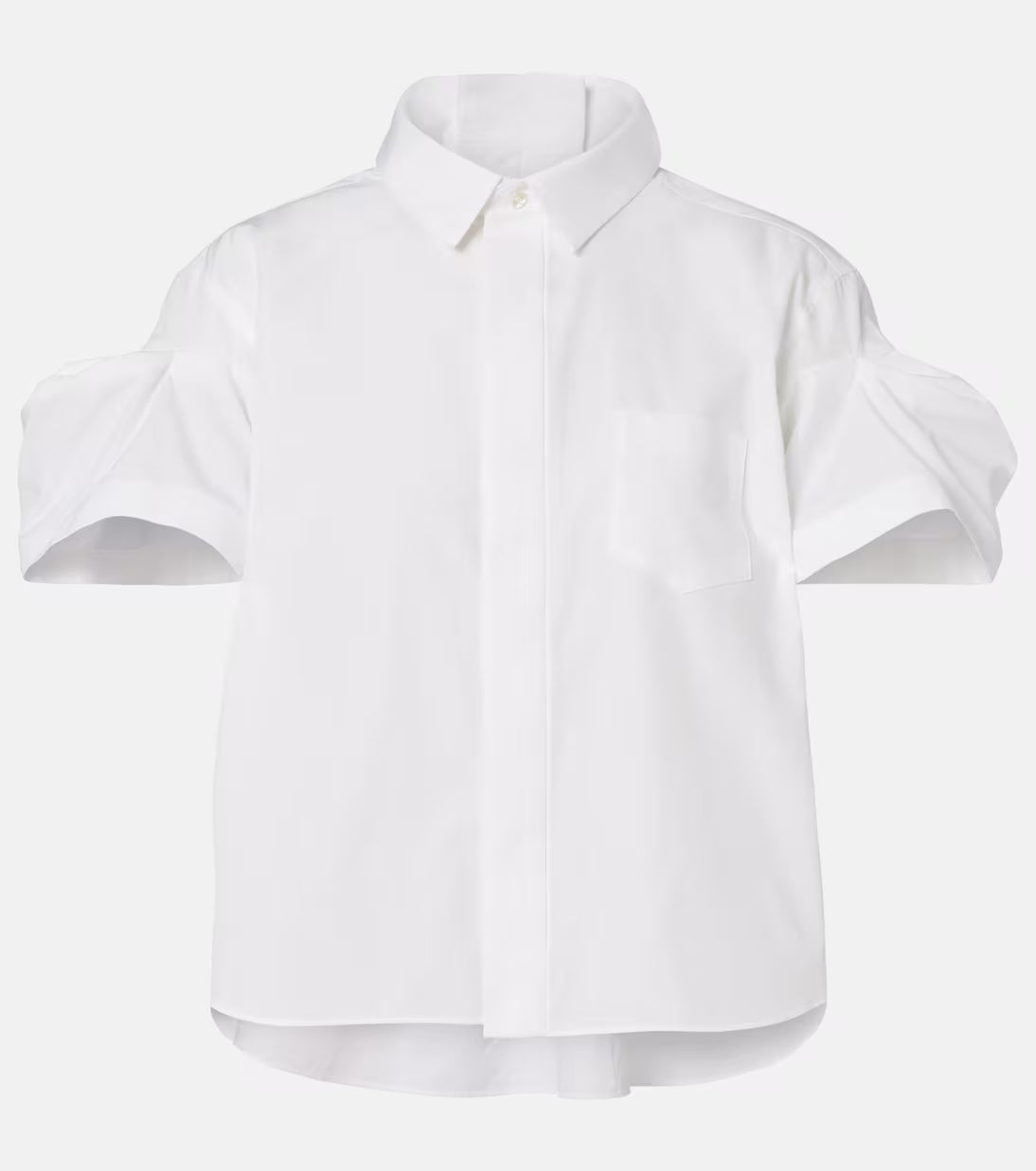 White blouse with cold shoulder design on a white background
