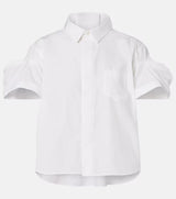 White blouse with cold shoulder design on a white background