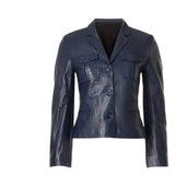 Navy leather jacket on a white background