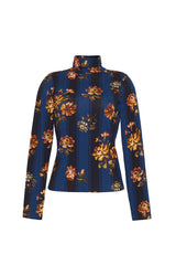 Navy Blue Floral Turtleneck Top