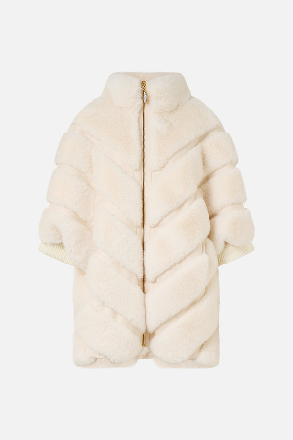 White Short Sleeve Faux Fur Jacket