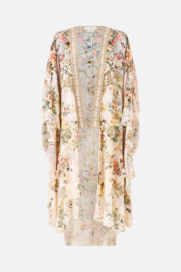 Beige Floral Silk Layering Kimono Top