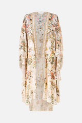 Beige Floral Silk Layering Kimono Top