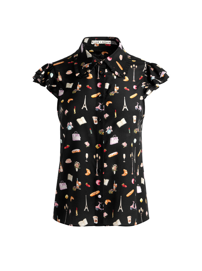 Martel Black Printed Silk Blouse