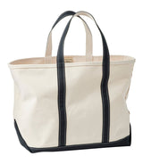 White tote bag with black accents on a white background