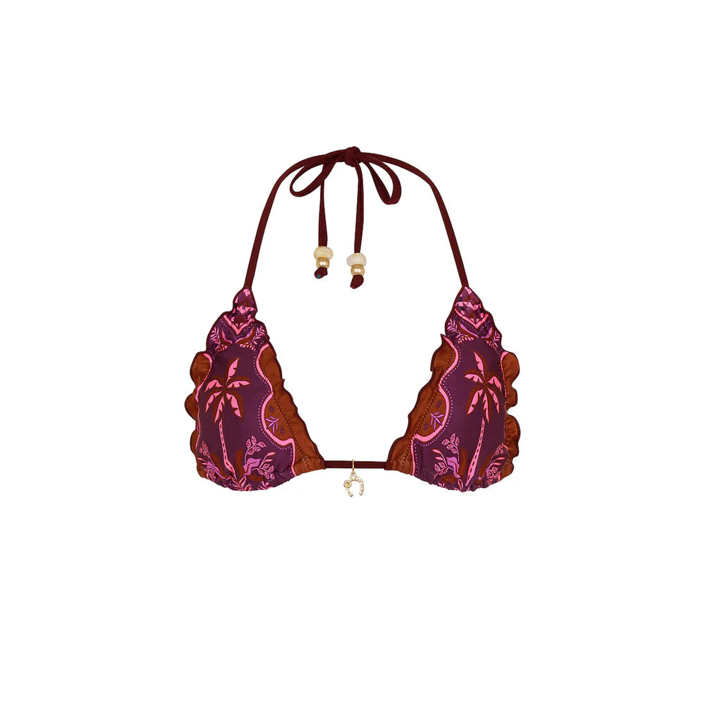 Bikini top with floral pattern on a white background