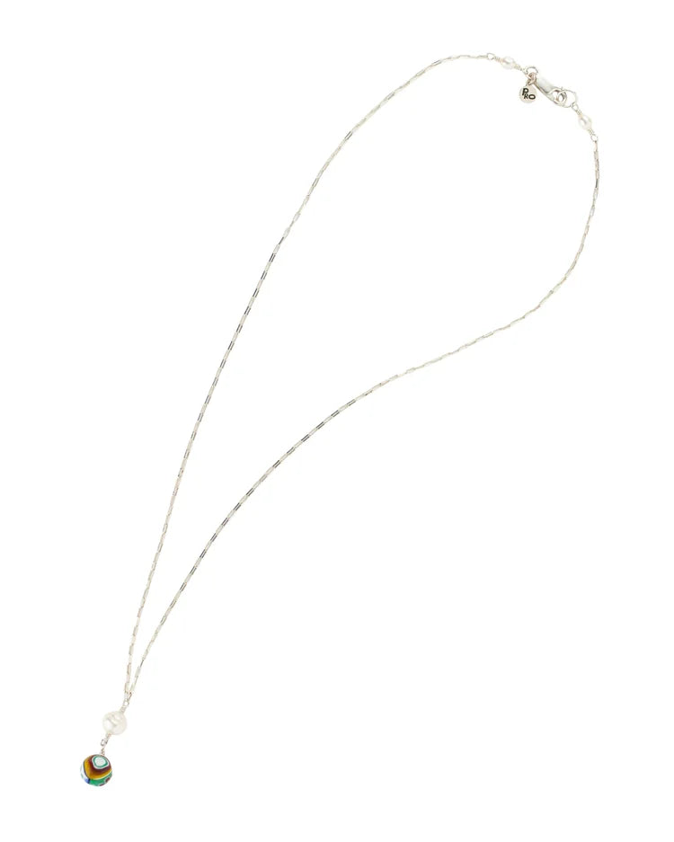 Necklace with a colorful pendant on a white background