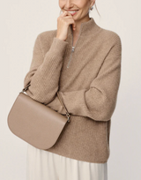 Tan Cashmere Half-Zip Sweater