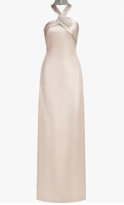 Beige evening gown on a white background