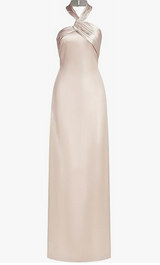 Beige evening gown on a white background