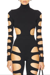 Black Mock Neck Cutout Bodysuit