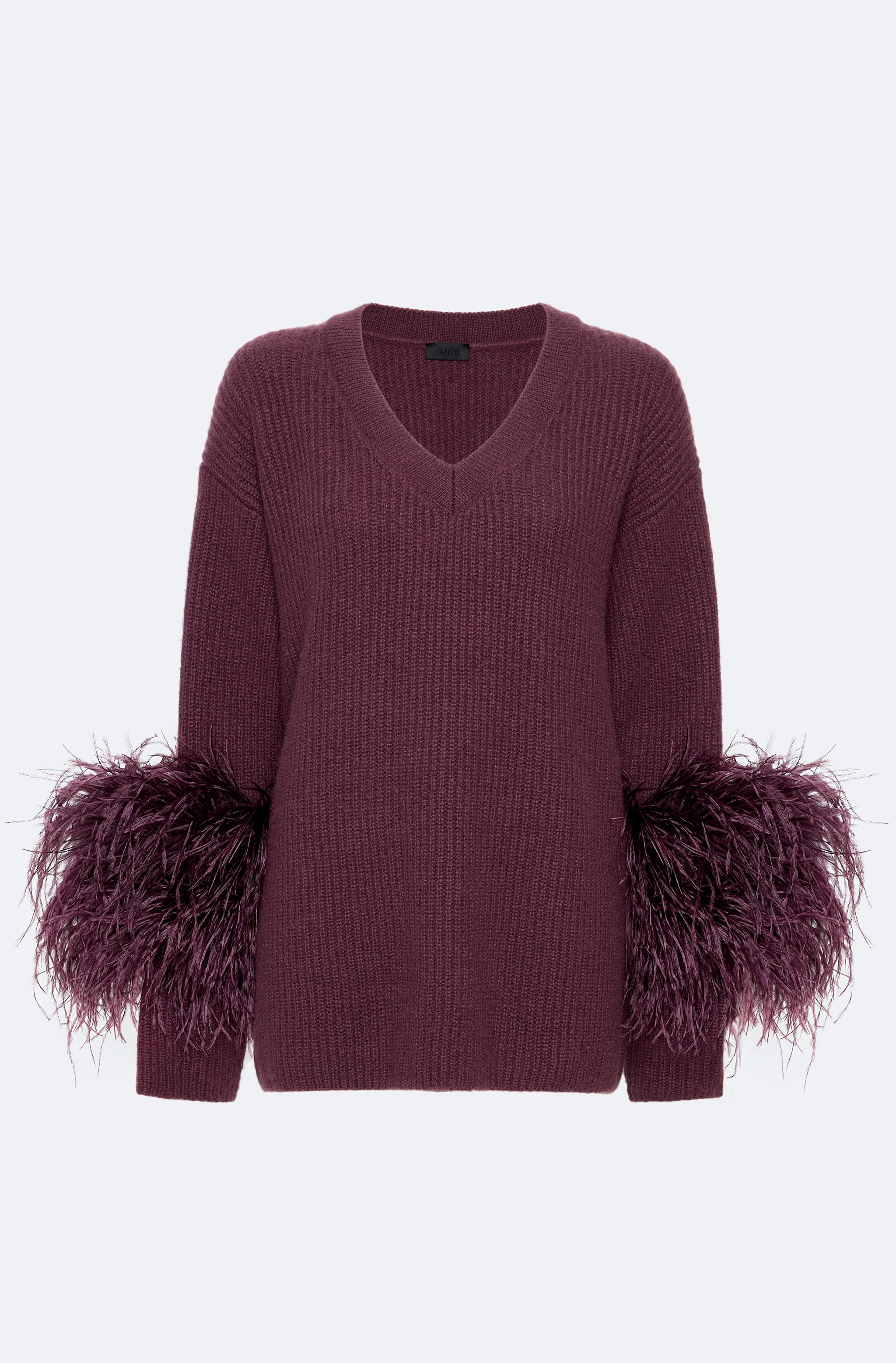 Purple Cashmere V Neck Sweater With Feathers