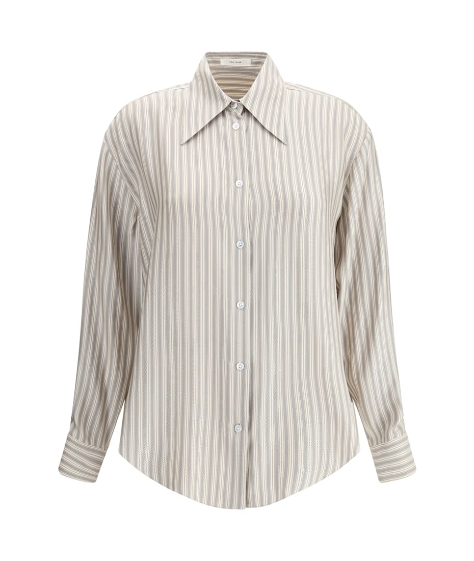 Beige and brown striped shirt on a white background