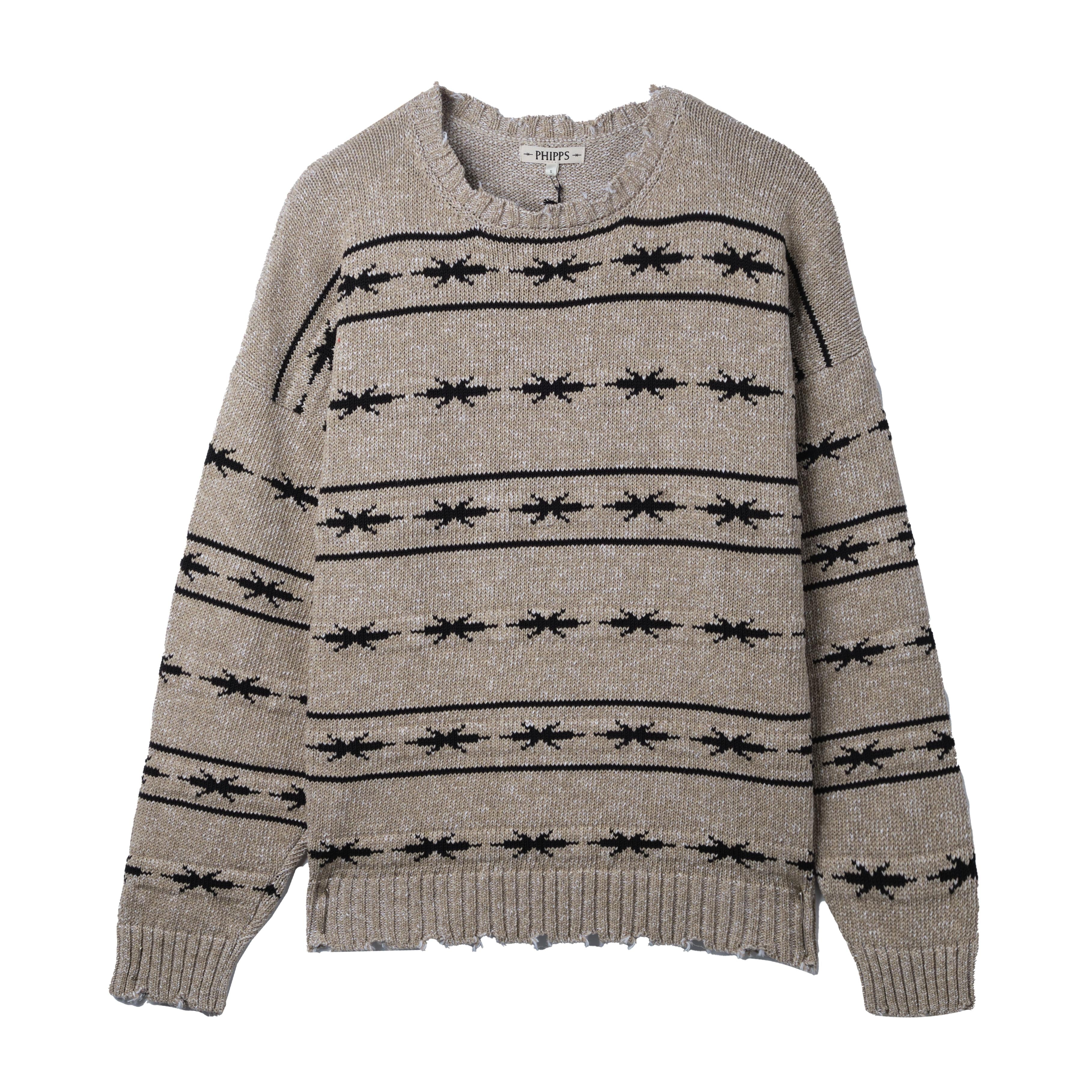 Gray sweater with black pattern on a white background
