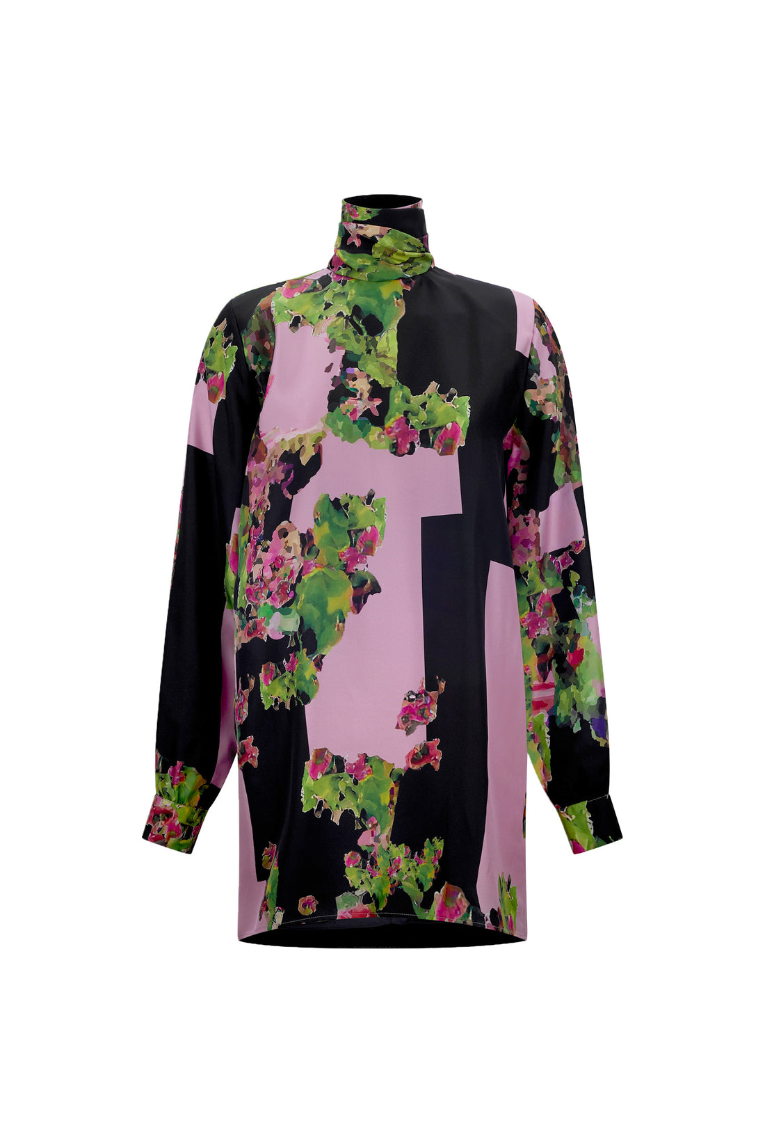 Pink Floral High-Neck Tunic Top