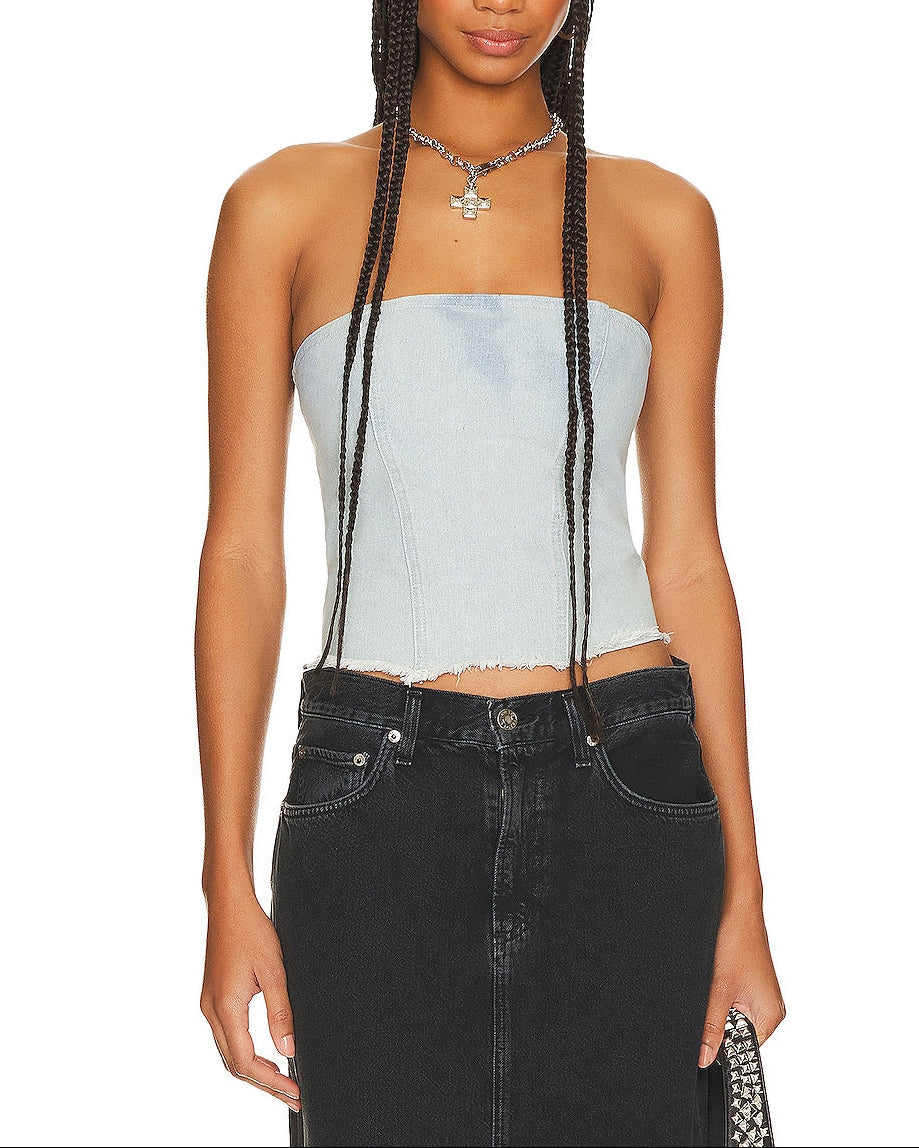 Lightwash Strapless Denim Top