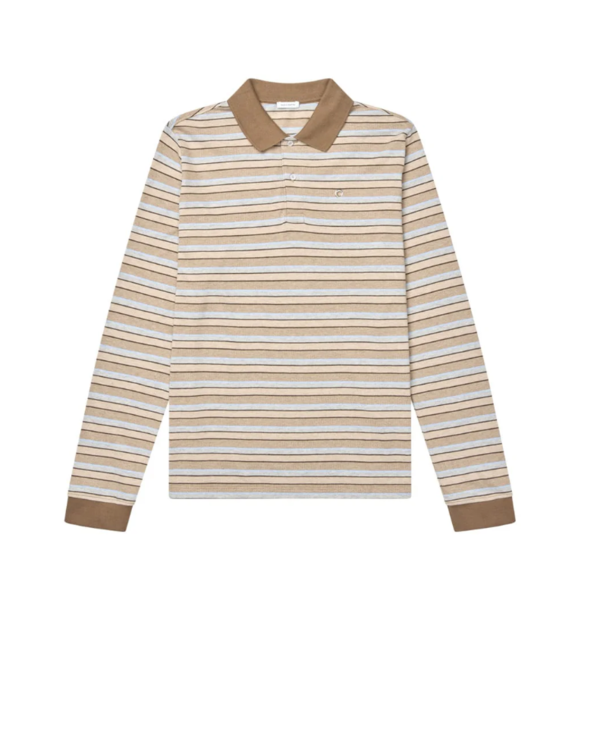 Brown Striped Long Sleeve Polo Shirt