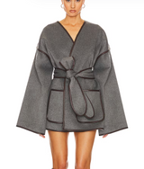 Grey Wool Blend Blanket Coat