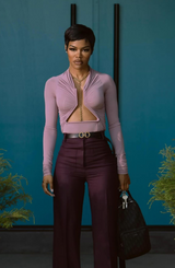 Pink Cutout ruched stretch-jersey top