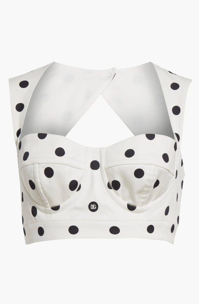 Polka Dot Back Cutout Crop Bustier Top