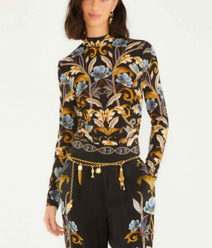 Black Floral Long Sleeve Top