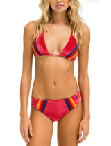 Red 5 Stripe Velvet Triangle Bikini Top