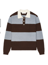 Blue/Brown Striped Chunky Polo Sweater