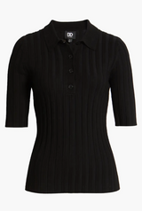 Black Ribbed Knit Short Sleeve Sweater
