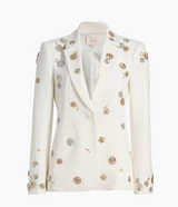White Floral Crystal-Embellished Blazer