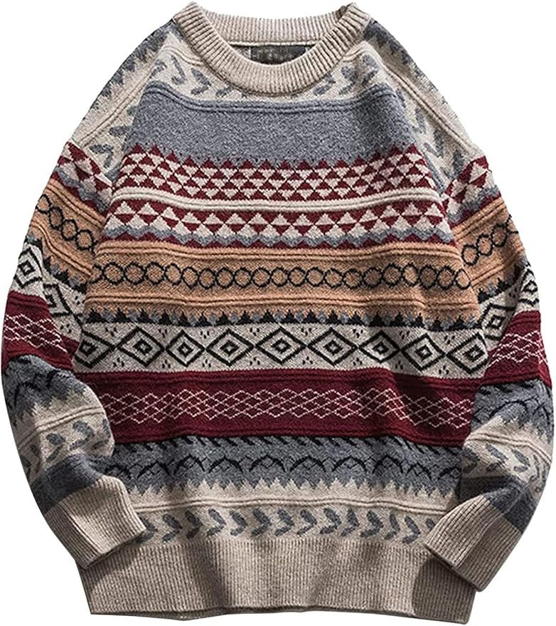 Patterned sweater with a mix of colors on a white background