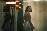 Sequin Dash Cape Ankle Gown