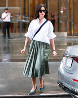 Green Pleated Cargo Midi Skirt